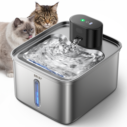 Zellar Pump-Free Wireless Pet Fountain: 304 SS, 3 Modes & Motion Sensor, Ultra-Quiet Multi-Layer Filtration for Cats/Dogs