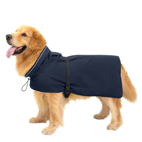 Zellar Dog Raincoat with Hood, Collar Hole, 100% Waterproof Ultra-Light Breathable Rainwear Rain Jacket with Safe Reflective Strips for Medium to Large Dog, Blue, 4XL