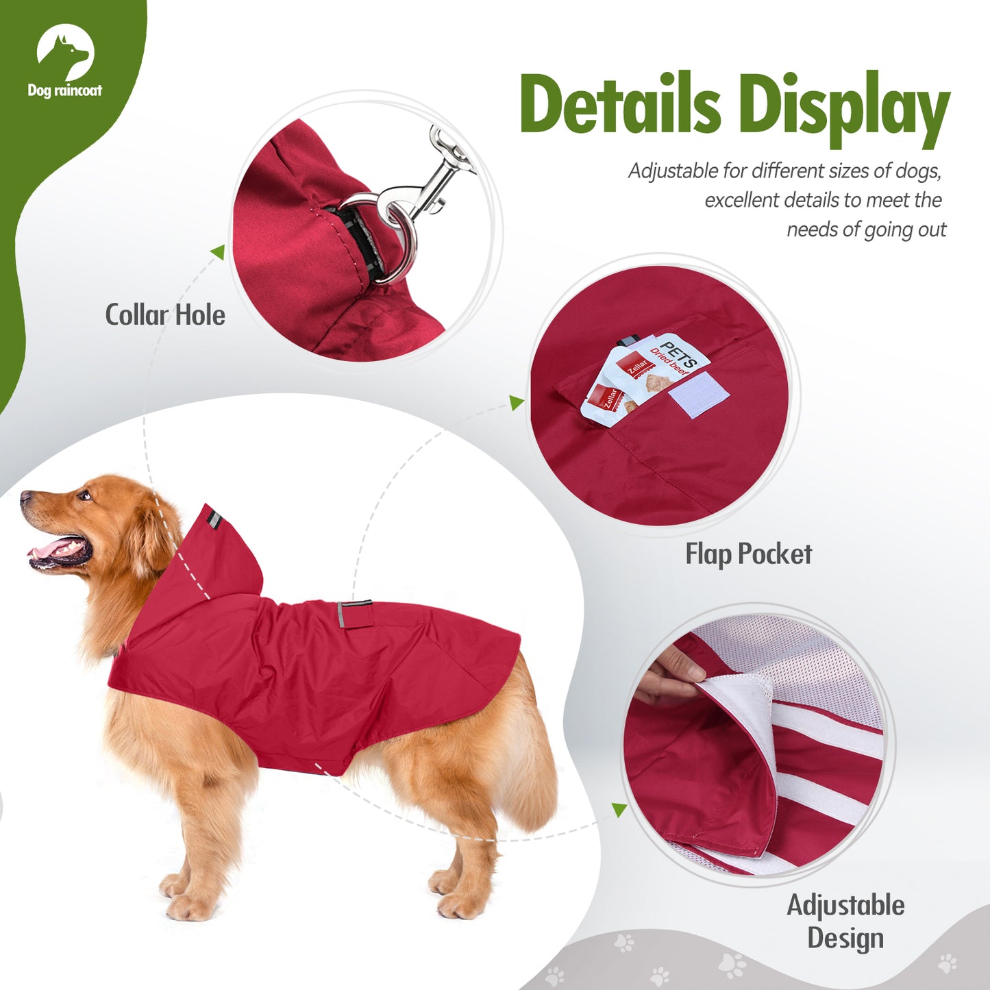 Zellar Dog Raincoat with Hood, Collar Hole, 100% Waterproof Ultra-Light Breathable Rainwear Rain Jacket with Safe Reflective Strips for Medium to Large Dog, Blue, 4XL