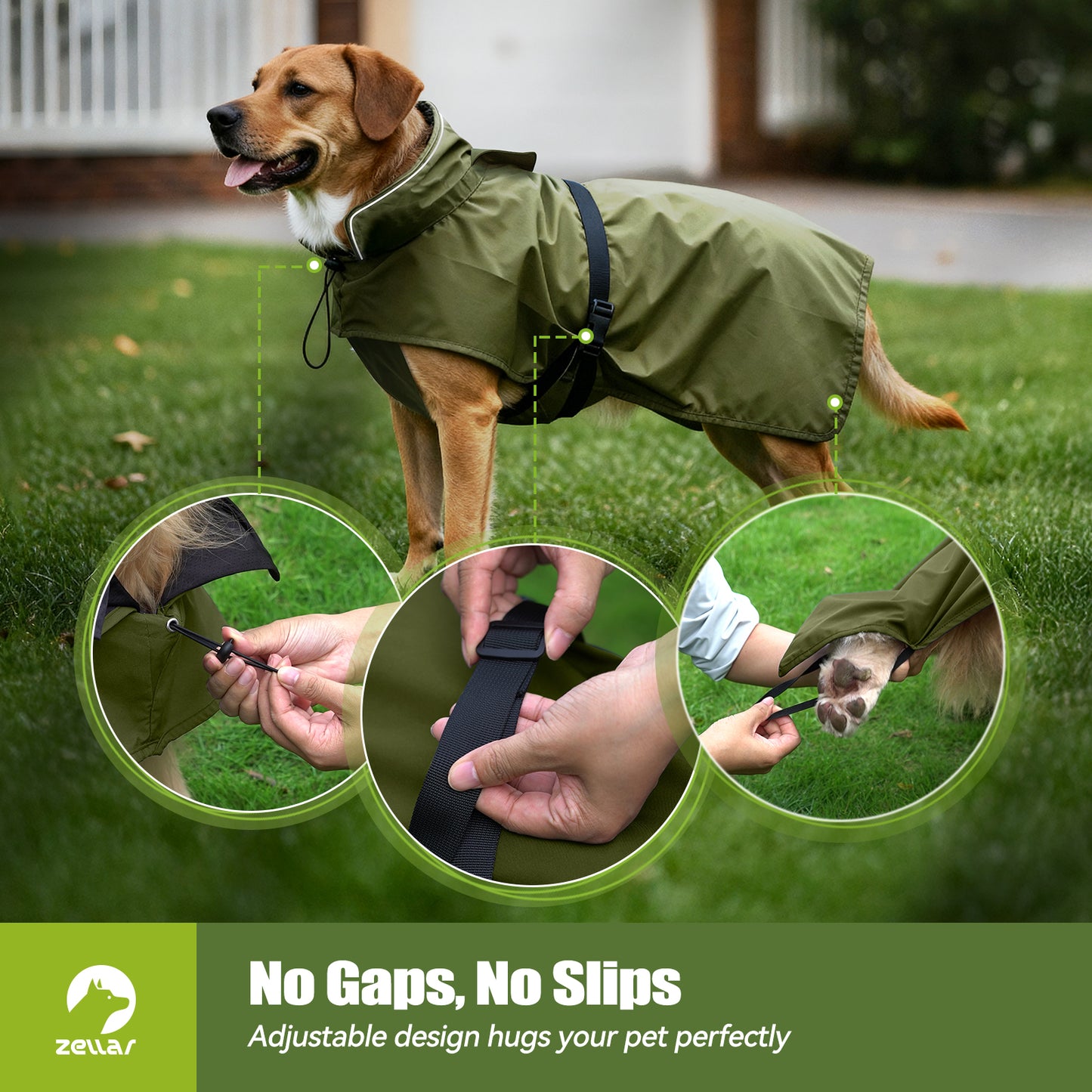 Zellar Dog Raincoat with Hood, Collar Hole, 100% Waterproof Ultra-Light Breathable Rainwear Rain Jacket with Safe Reflective Strips for Medium to Large Dog, Blue, 4XL