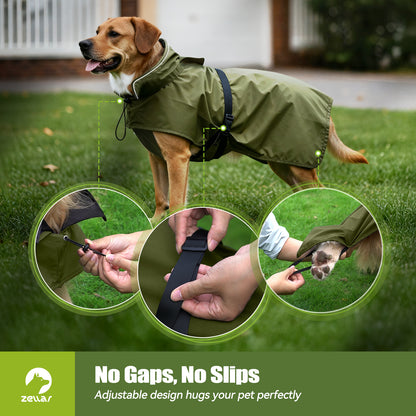 Zellar Dog Raincoat with Hood, Collar Hole, 100% Waterproof Ultra-Light Breathable Rainwear Rain Jacket with Safe Reflective Strips for Medium to Large Dog, Blue, 4XL