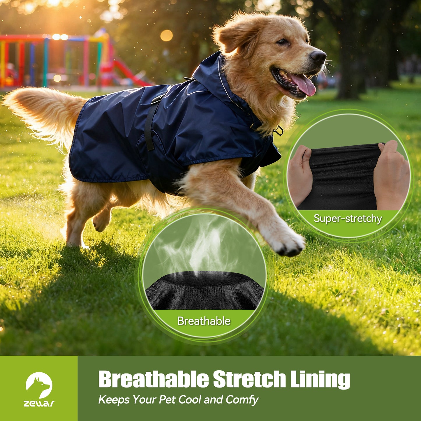 Zellar Dog Raincoat with Hood, Collar Hole, 100% Waterproof Ultra-Light Breathable Rainwear Rain Jacket with Safe Reflective Strips for Medium to Large Dog, Blue, 4XL