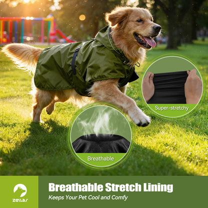 Zellar Dog Raincoat with Hood, Collar Hole, 100% Waterproof Ultra-Light Breathable Rainwear Rain Jacket with Safe Reflective Strips for Medium to Large Dog, Blue, 4XL
