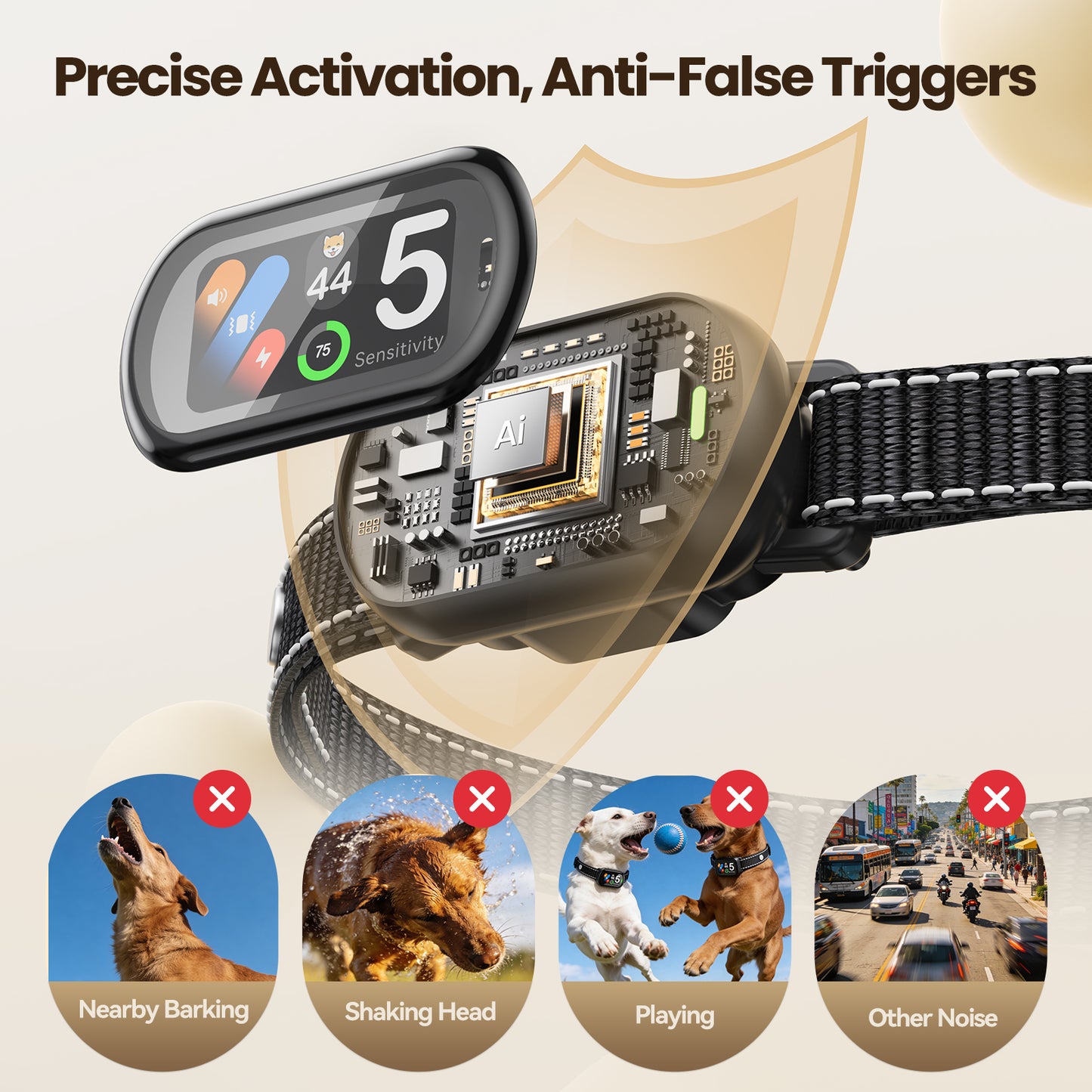 ZELLAR Smart Anti-Bark Collar: Beep, Vibration, 5 Modes, Adjustable Sensitivity, IP67 Waterproof for All Dogs