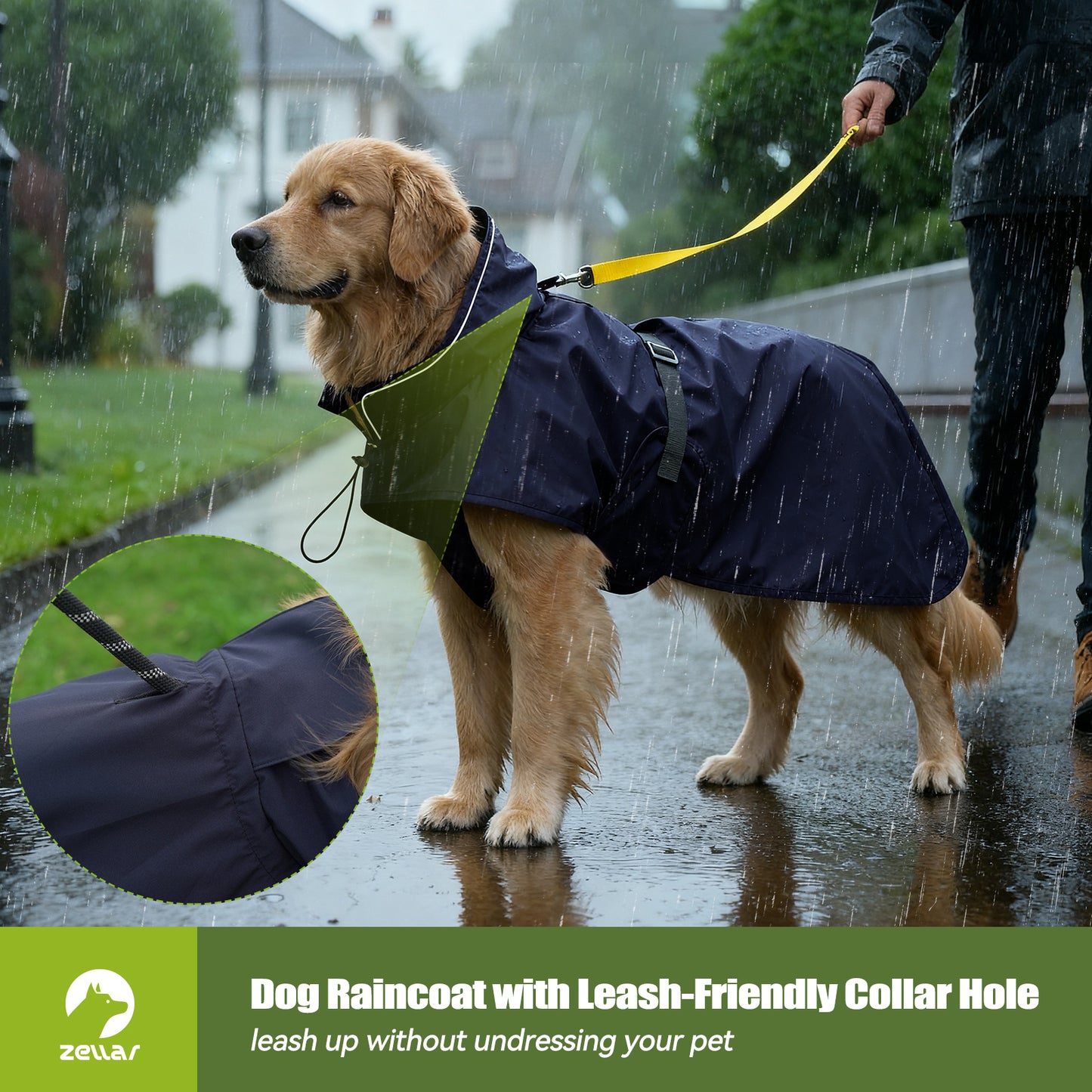 Zellar Dog Raincoat with Hood, Collar Hole, 100% Waterproof Ultra-Light Breathable Rainwear Rain Jacket with Safe Reflective Strips for Medium to Large Dog, Blue, 4XL