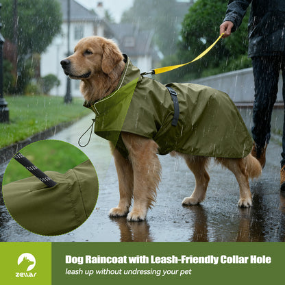 Zellar Dog Raincoat with Hood, Collar Hole, 100% Waterproof Ultra-Light Breathable Rainwear Rain Jacket with Safe Reflective Strips for Medium to Large Dog, Blue, 4XL
