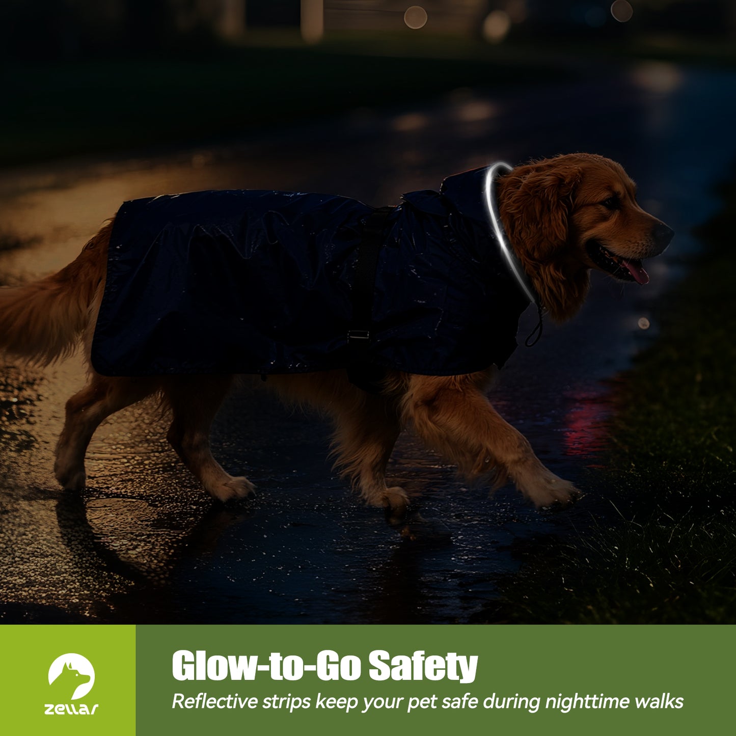 Zellar Dog Raincoat with Hood, Collar Hole, 100% Waterproof Ultra-Light Breathable Rainwear Rain Jacket with Safe Reflective Strips for Medium to Large Dog, Blue, 4XL