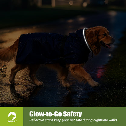 Zellar Dog Raincoat with Hood, Collar Hole, 100% Waterproof Ultra-Light Breathable Rainwear Rain Jacket with Safe Reflective Strips for Medium to Large Dog, Blue, 4XL