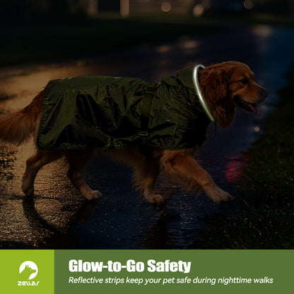 Zellar Dog Raincoat with Hood, Collar Hole, 100% Waterproof Ultra-Light Breathable Rainwear Rain Jacket with Safe Reflective Strips for Medium to Large Dog, Blue, 4XL