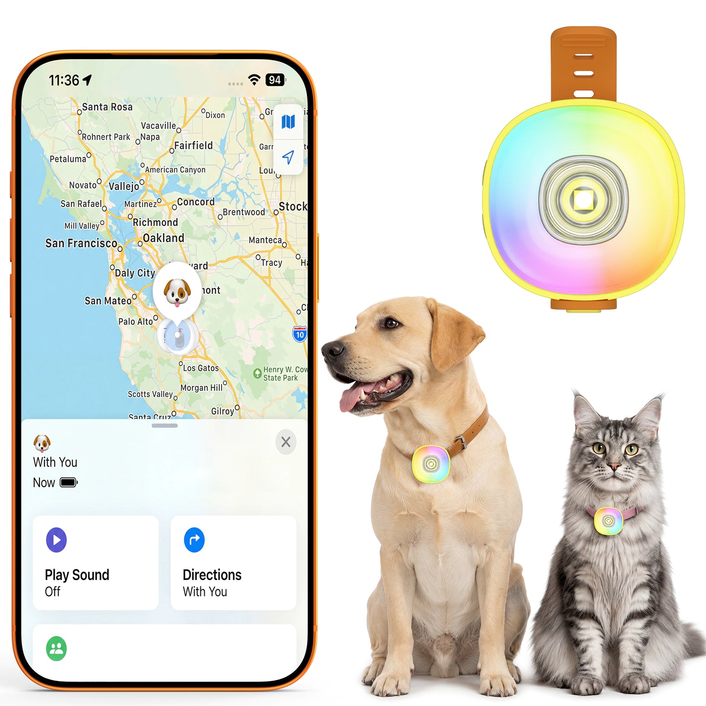 2-in-1 Dog Tracker GPS with LED Light, Pet GPS for Pets,Rechargeable