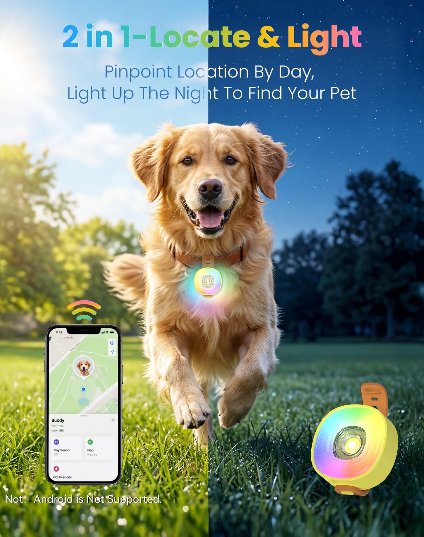 2-in-1 Dog Tracker GPS with LED Light, Pet GPS for Pets,Rechargeable